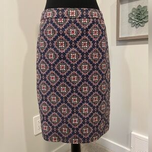 J. Crew No. 2 Blue & Pink Patterned Cotton Pencil Skirt EUC